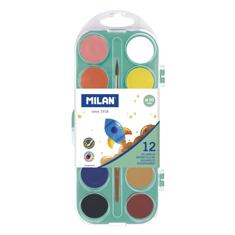 MILAN 12 Opaque Watercolour Set + Brush - The Journal Shop