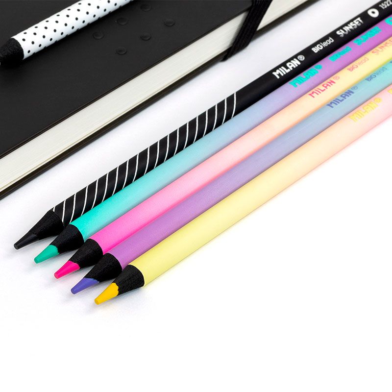 Milan 6 x Round Colour Pencils [Sunset / Black Wood] - The Journal Shop