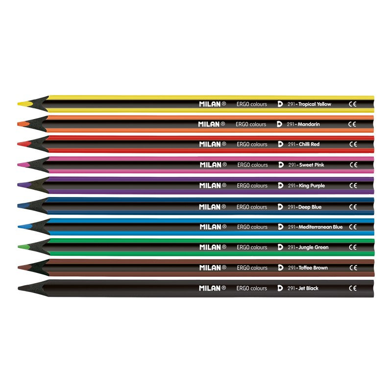 Milan 10 ERGO Black Wood Coloured Pencils + Sharpener - The Journal Shop