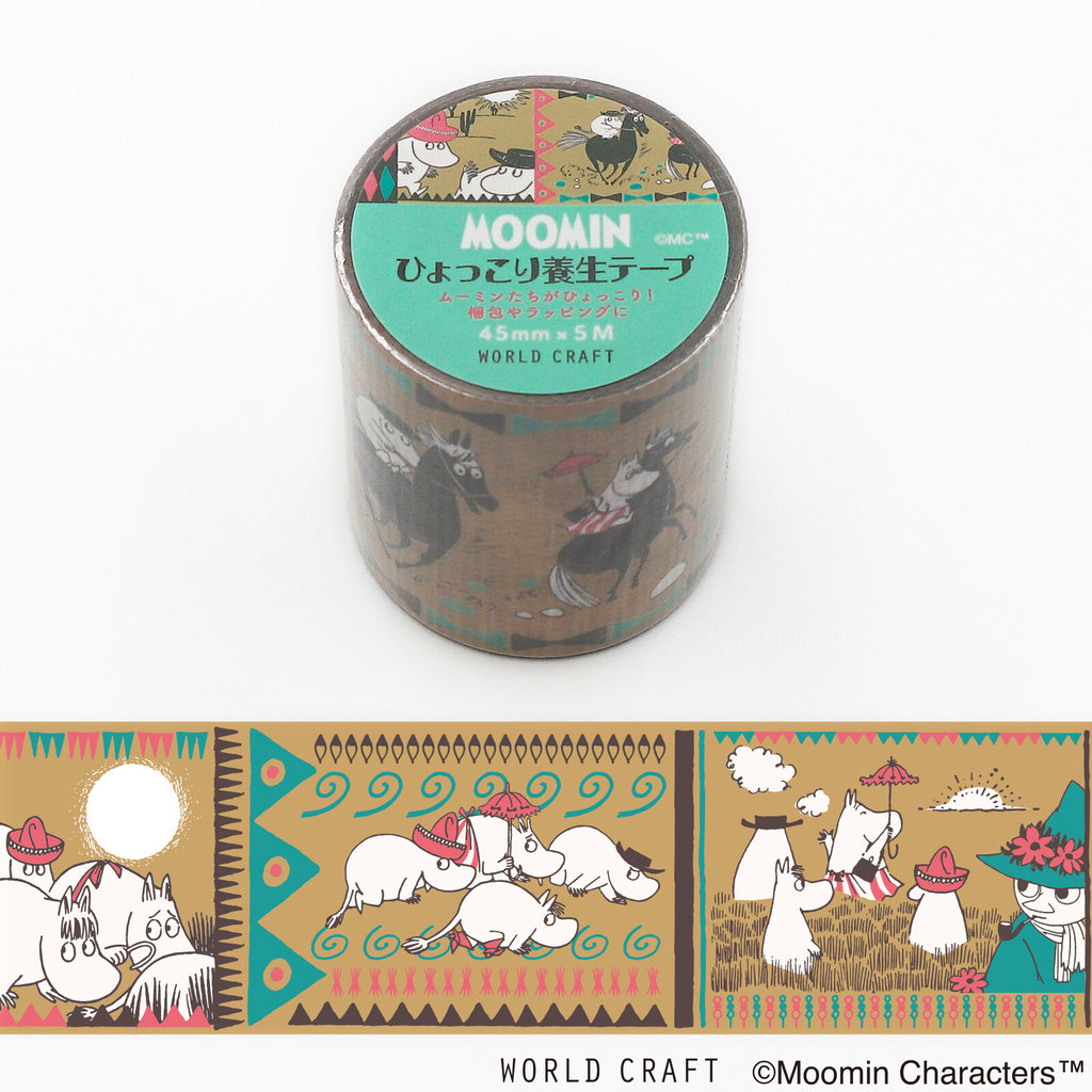 Moomin Curing Tape roll in GENYA design featuring Moomin characters in a warm, wilderness motif.
