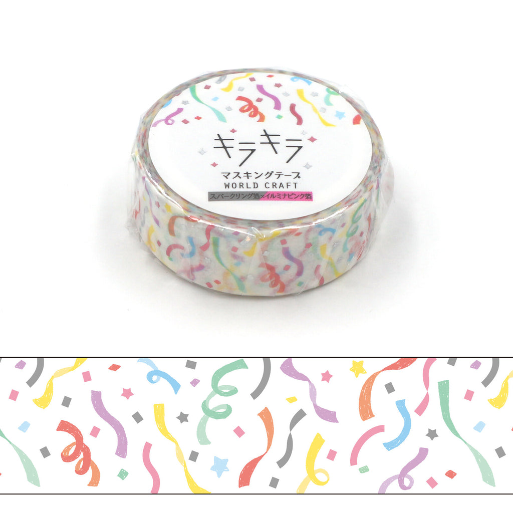 Packaged glitter masking tape with confetti design and foil detailing.
