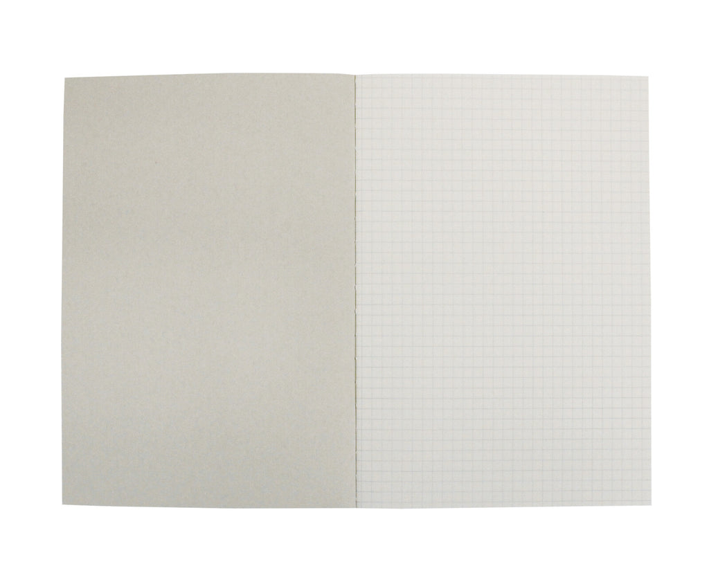 Open A5 Tsubame notebook displaying 5mm grid paper.
