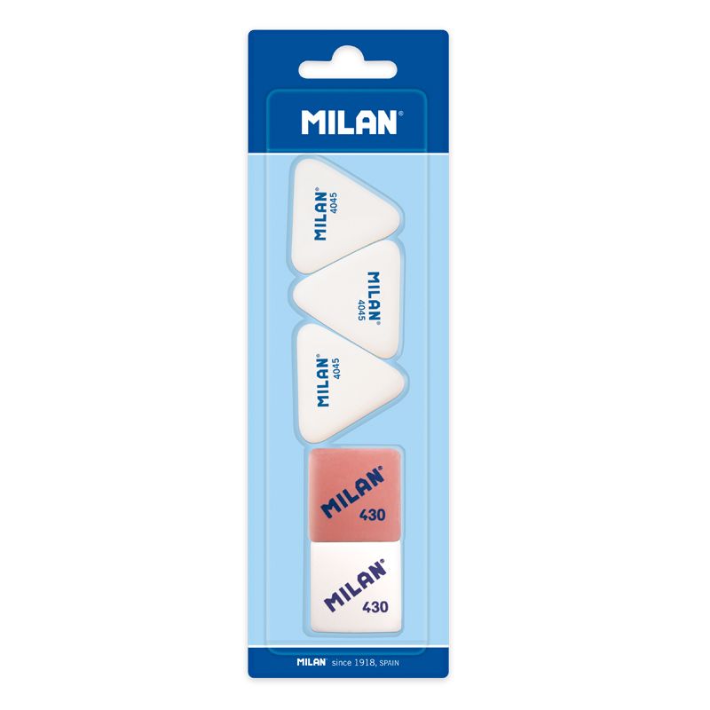 MILAN 3 x Flexible Erasers 4045 + 2 Erasers 430 [Pack of 5] - The Journal Shop