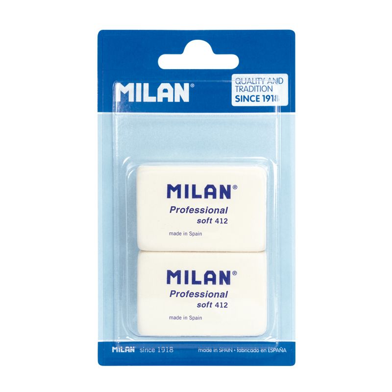 MILAN Professional Soft 412 White Erasers [Pack of 2] - The Journal Shop