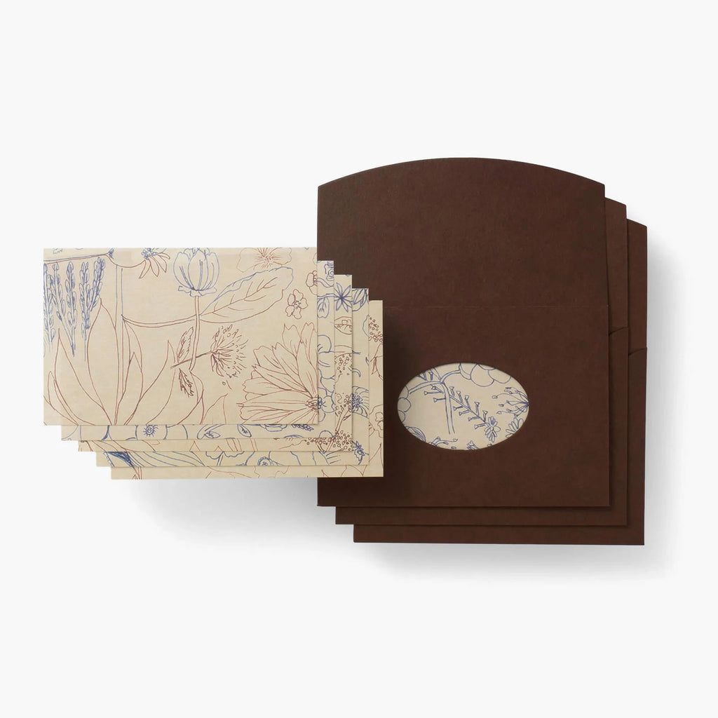 Kakimori mini message set in brown packaging with floral artwork visible through an oval window.