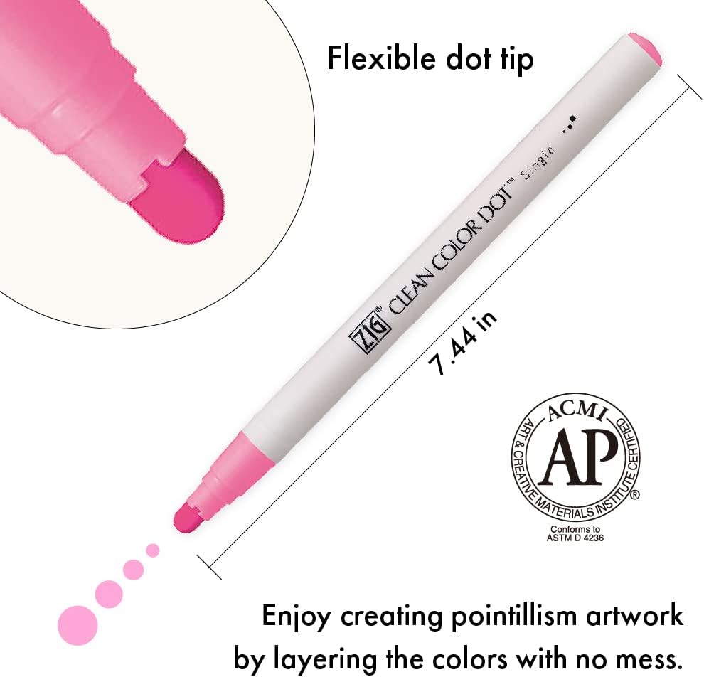 Full view of the pink marker, showing the flexible dot tip and 0.5mm fine tip.
