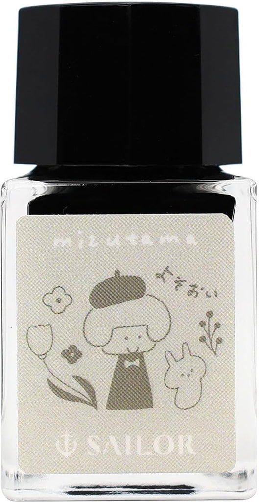 Sailor fountain pen ink bottle featuring mizutama design.
