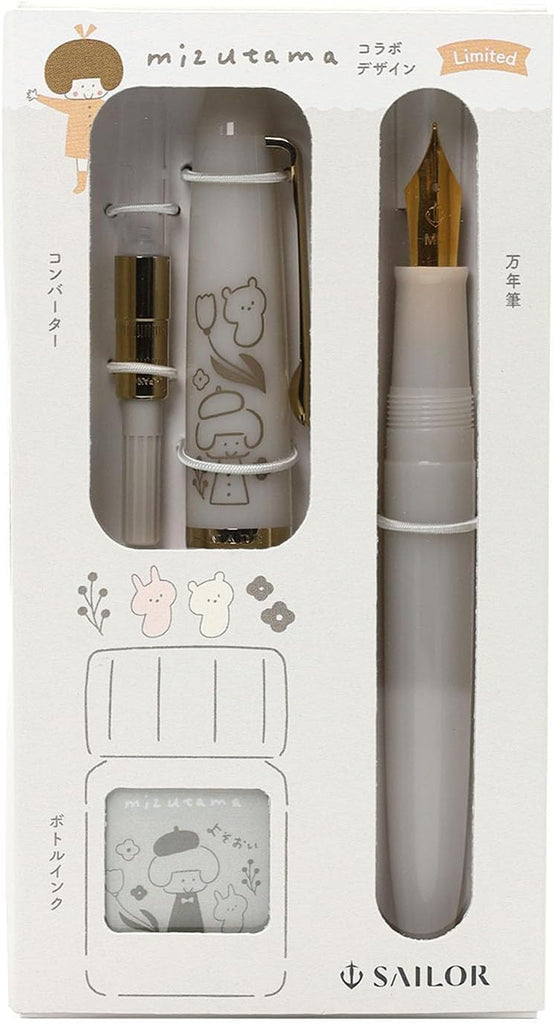 Mizutama limited-edition packaging with fountain pen and accessories.
