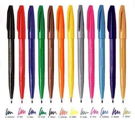 Pentel Touch Sign Pen Brush Tip Set of 12- Classic Colors